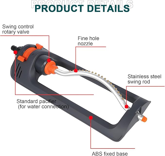 Automatic Oscillating Sprinkler,Garden Watering System Versatile Irrigation Device with 19 Brass Nozzles,Coverage for Lawn & Garden, Home & Agricultural Use