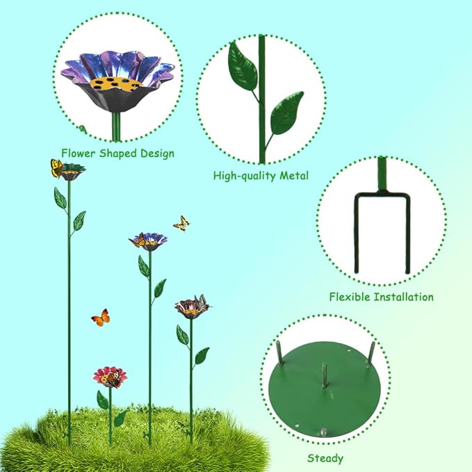 dreamysoul 4 Pack Bee Watering Station, 2-in-1 Bee Feeder & Waterer with Flower Design for Garden Yard