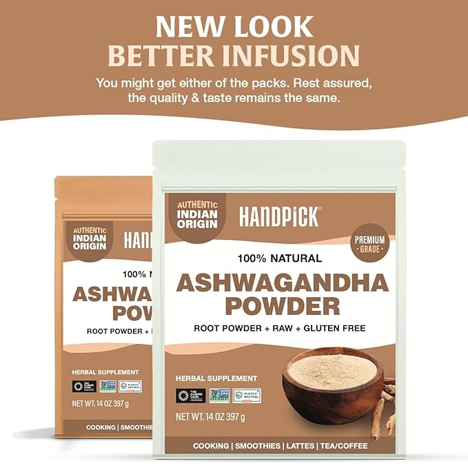 HANDPICK Ashwagandha Root Powder (397g/14oz) No Fillers, No Additives | Finest Grade A Root Powder - Withania Somnifera | Non-GMO & Raw from India