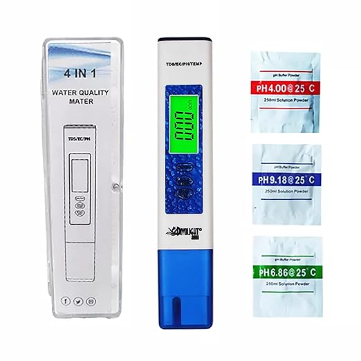 Water Tester, Digital PH Meter with ATC, 4 in 1 pH/EC/TDS/Temperature Meter 0.01 Resolution High Accuracy Pen Type Water Quality Tester for Pools, Drinking Water, Aquariums