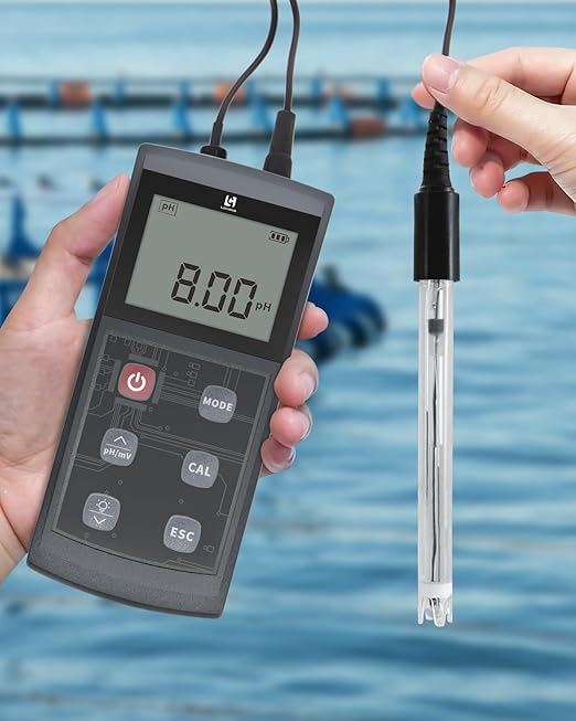 Portable pH Meter, High Accuracy, Large Backlight Display, pH Tester with ATC, Digital pH Meter for Drinking Water/Lab/Pool/Biomedicine/Aquarium, 0-14 Measurement Range