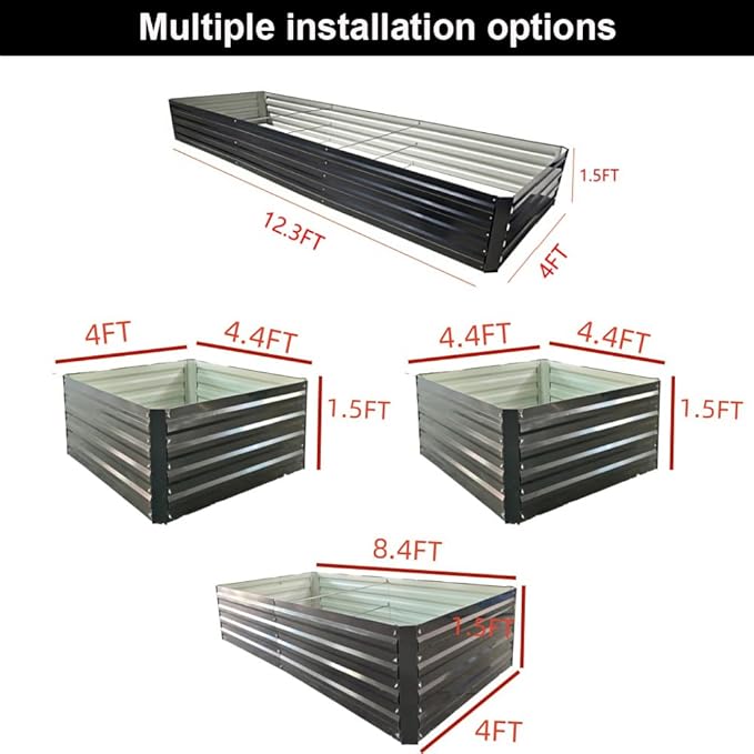 12.3 * 4 * 1.5FT Galvanized Raised Garden Bed，Horticultural Planting Box, Large DIY Planting Boxes, Large Metal Flowerpot Steel Kit