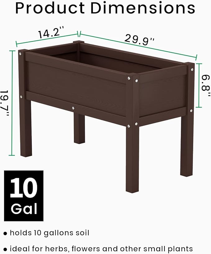 Small HDPE Raised Garden Bed, Elevated Planter Box with Legs, Outdoor All-Weather Planter Raised Beds for Seeds, Herbs, Flowers, Vegetables (Coffee)