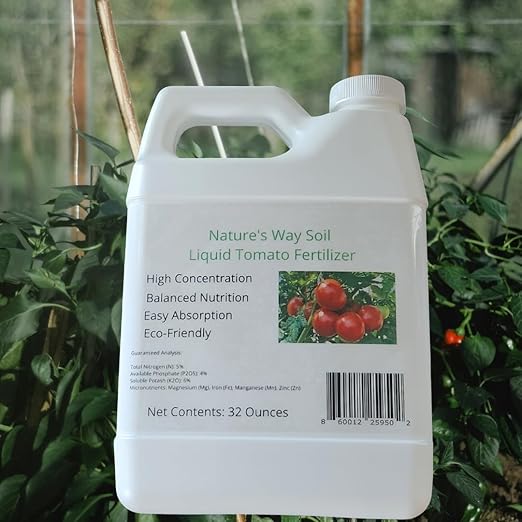 Nature's Way Soil Organic Tomato Liquid Fertilizer – Made Fresh Weekly- Concentrate/Includes Vitamin B-1 and Aloe Vera for Faster Root Establishment, Healthier Transplants/Stops Blossom End Rot,