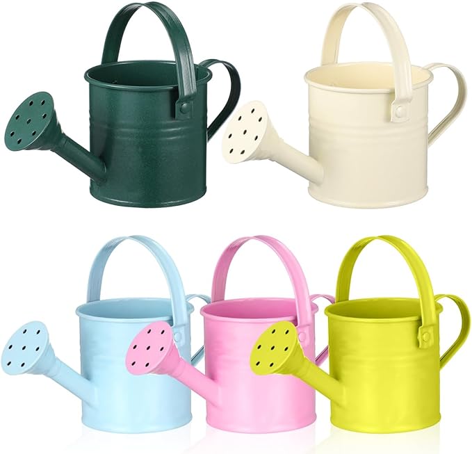 DECHOUS 5Pcs Small Metal Watering Can for Kids - 6.3x3 Inch Mini Flower Watering Pot for Indoor Plants, Assorted Colors, Small Sprinkling Kettle for Home Garden Outdoor