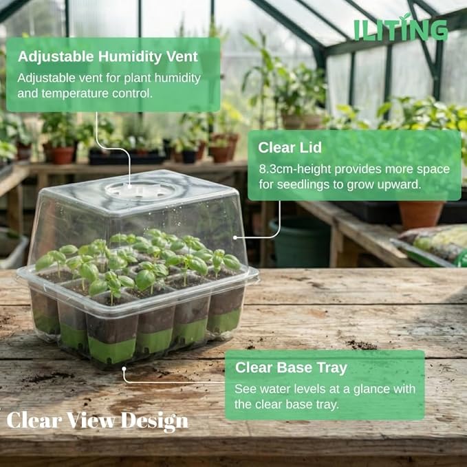 Seed Starter Kit 6 Pack, Reusable Silicone Seedling Starter Trays 72 Cells Seed Starter Tray, with Humidity Dome, Foldable Design for Easy Transplanting