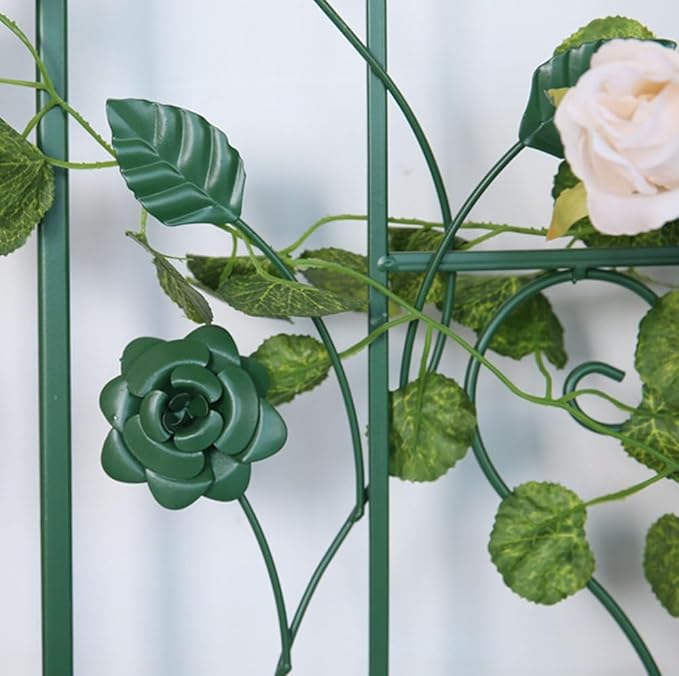 3 Pack Large Garden Trellis for Climbing Plants - 70.8 Inch Tall - Beautiful Retro Style Metal Fence Trellis - Gardening Vines Plant Support for Flower Rose Climbing(Color:B-Dark Green)
