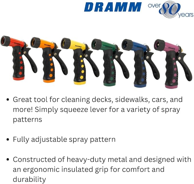Dramm ColorStorm Premium Pistol Spray Nozzle – Heavy-Duty Adjustable Garden Hose Sprayer with Ergonomic Grip & Variable Water Patterns for Garden, Car, Deck, and Outdoor Cleaning – Red