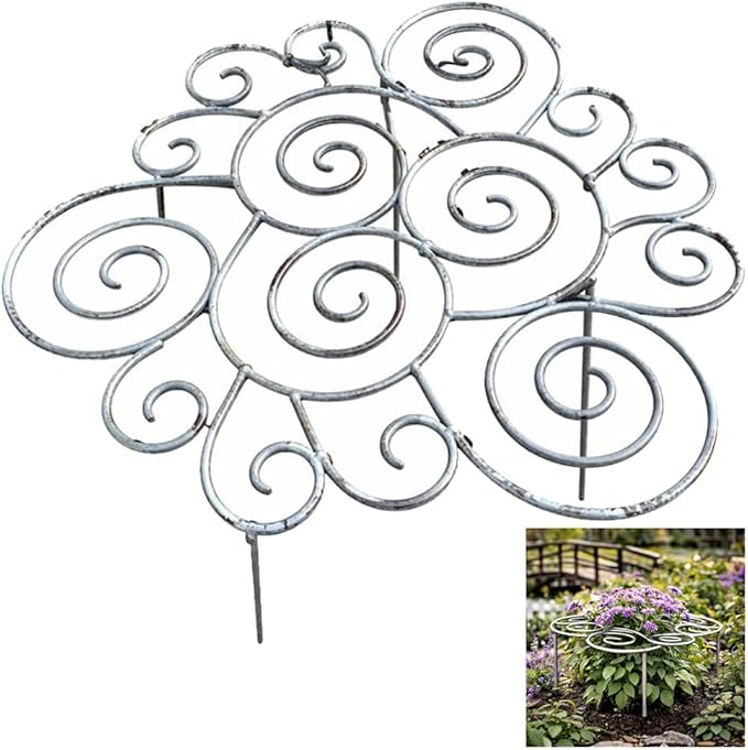 Metal Plant Support Ring, Garden Plant Support Stakes for Flowers Vegetables, Iron Plant Cage, Outdoor Plant Holder for Upright Growth Lawn Patio Garden Support Frame(L)