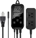 HiTauing Digital Temperature Controller, Aquarium Heater Reptile Thermostat Heating and Cooling Dual Outlet with Seawater-Resistant Probe for Fish Tanks, Reptile Tanks, Greenhouse & Seedling Mat