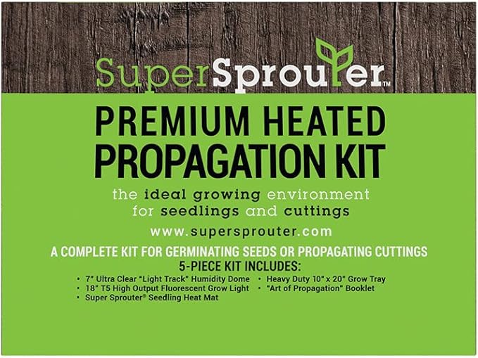 Super Sprouter Premium Heated Propagation Kit for Starting Seeds or Cuttings, Includes Heat Mat, Tray, Grow Light, and More