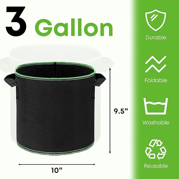 5-Pack 3 Gallon Grow Bags Heavy Duty Container Thickened Nonwoven Fabric Plant Pots with Handles