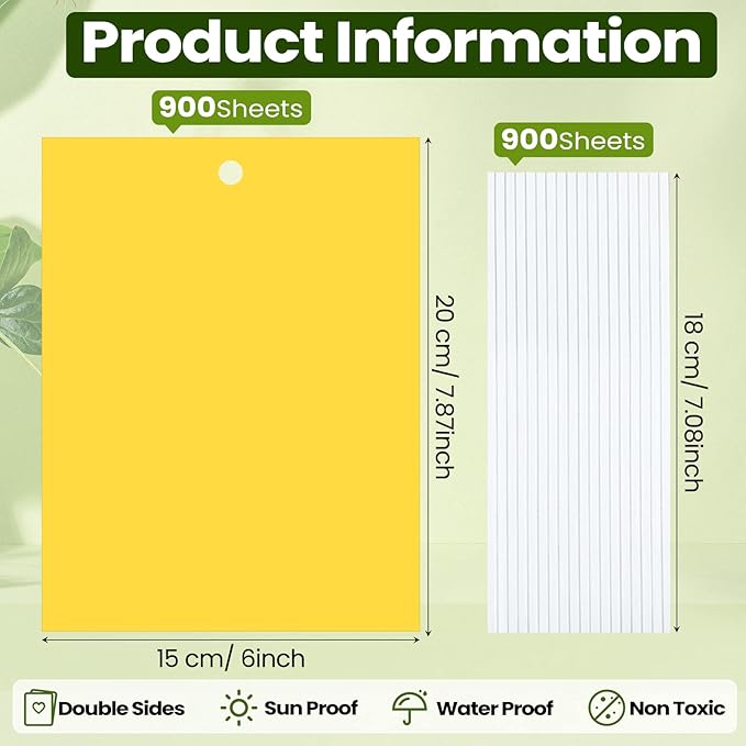 Qualirey 900 Pcs 6 x 8 Inch Yellow Sticky Traps for Plant Double Sided Sticky Trap with Twist Ties Fly Traps for Fruit Insect Fungus Bugs Indoor Outdoor