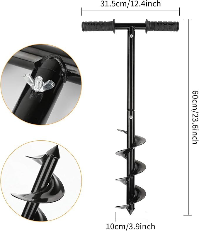 Garden Auger Drill Earth Auger Drill with Non-Slip Handle Post Hole Digger 3.9x23.6inch/1X1.96ft Garden Auger Spiral Drill Rapid Planter Fence Post Auger for Planting Trees Deep Cultivating Seedlings
