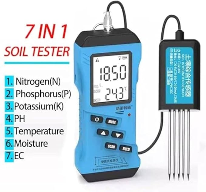 7-in-1 Rapid Soil Tester,Digital Soil Npk Level Tester,Soil Moisture Sensor Meter,Backlit LCD Garden Soil Test Kit for Lawn,Ph, Moisture,Nutrient Conductivity,Ec Meter,Soil Fertility Test