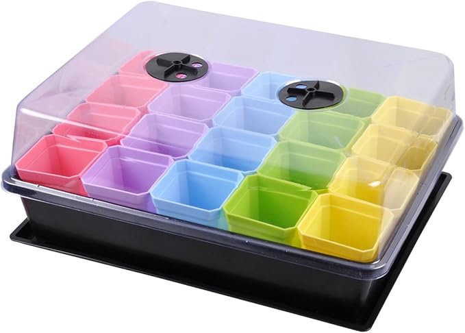 eZAKKA Seedling Starter Trays, 15x12 inches Seed Plant Grow Starting Germination Kit Greenhouse Humidity Domed Propagator Trays with 20 Pieces Square Seed Starter Pots for Seedling, Flower, Garden