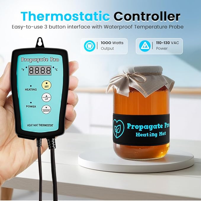 Wrap Around Kombucha Heater Belt | Propagate Pro Brewing and Fermentation Heat Mat Warmer | Keeps Your SCOBY Happy and Productive with Stickon Thermometer