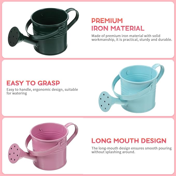 DOITOOL Metal Watering Cans, 5Pcs Kids Gardening Water Pots, Iron Watering Can Garden Watering Bucket for Gardening Plants Flower (Mixed Style)