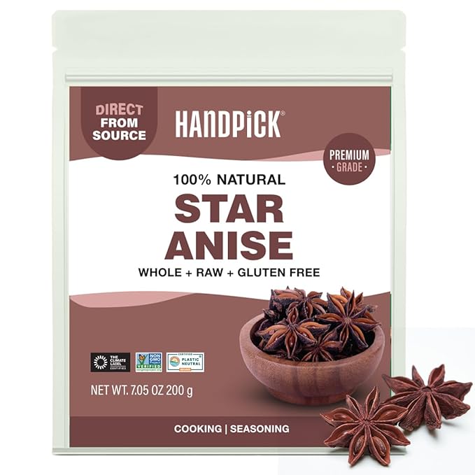 HANDPICK Star Anise Whole (200g/7oz) Gluten Free, 100% Raw Whole Chinese Pods, Premium Quality, Direct from Source, Packed in Resealable Zip Lock Pouch