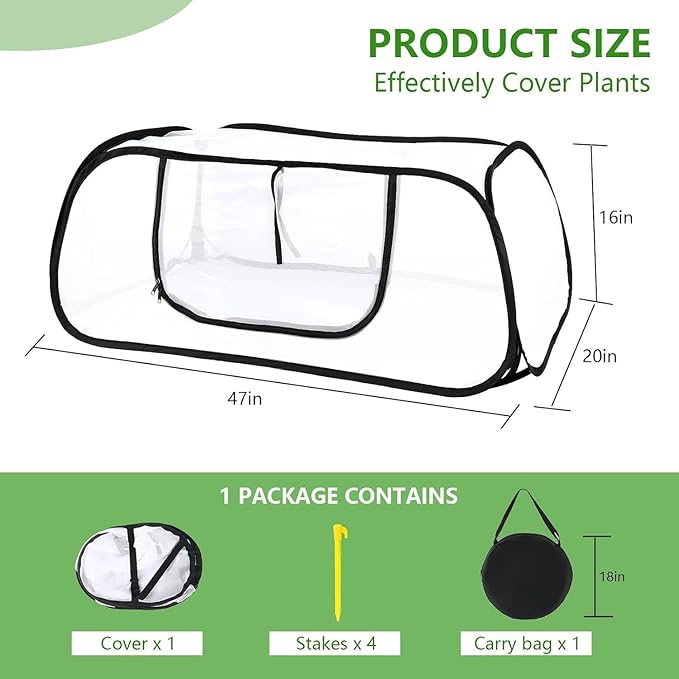 2 Pcs Pop Up Garden Mesh Plant Cover for Raised Beds, 47x20x16 Inch Outdoor Mesh Enclosure with Side Window & 4 Ground Stakes, Protects Fruits, Vegetables, Seedlings & Herbs (2 Pcs (47x20x16 Inch))