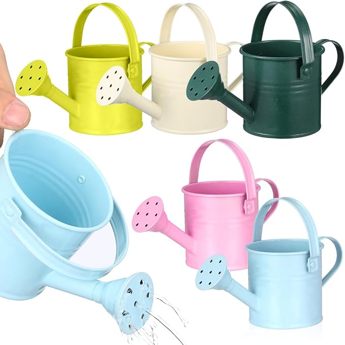 5 Pack Small Metal Watering Can for Kids, Mini Plant Water Pot for Indoor Outdoor Gardening, Cute Toddler Beach Sand Bath Toys with Sprinkler Head, Tiny Succulent Bonsai Cans, 6oz