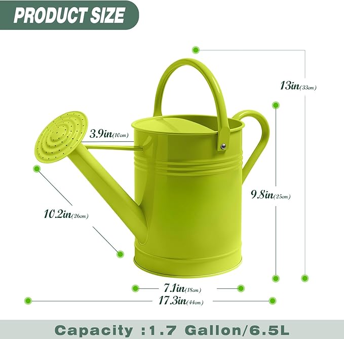 6.5L Metal Watering Can for Outdoor & Indoor Plants, Galvanized Steel Metal Water Can with Removable Spout, Movable Top Handle, Rust-Resistant Watering Pot for Garden, Lawn, Flowers
