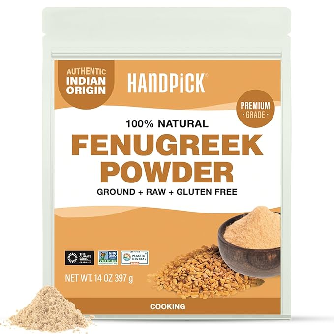 HANDPICK Fenugreek Powder (397g/14oz) Non GMO, Gluten Free, 100% Raw Methi Seeds, Sourced from India, For Cooking, Packed in Resealable Ziplock Pouch