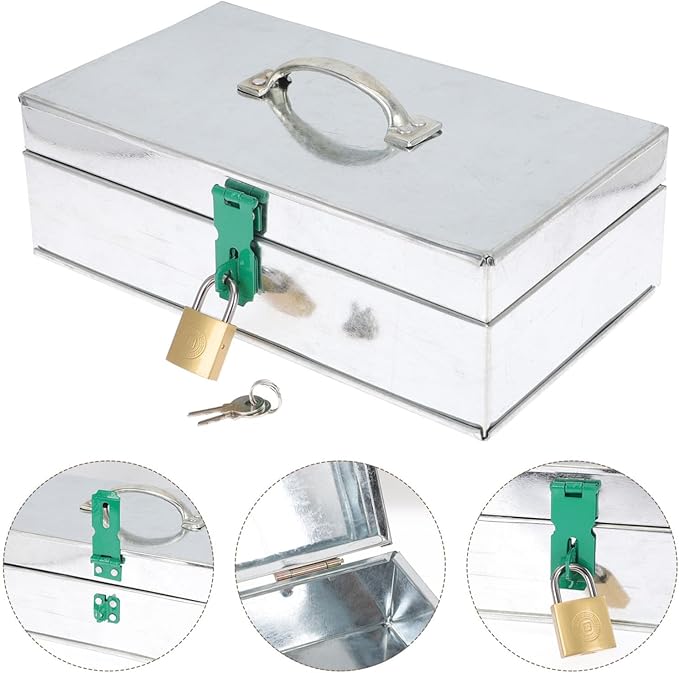 VILLCASE Garden Tool Storage Box Iron Organizer Lock Portable Gardening Tool Holder for Home Garage and Outdoor Use and Spacious