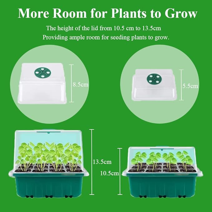 Seed Starter Tray Kit, 3-Pack Plant Growing Trays with Humidity Dome and Base, Labels and Hand Tool Kit for Seed Starting, Germination and Seedling Propagation (12 Cells per Tray)