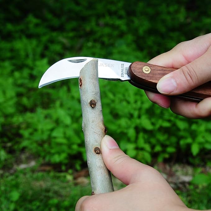 Pruning Knife,Grafting knife, Stainless Steel Garden Budding Knife, Folding Pocket Knife For Grafting Multi Cutting Tool, Weed Bushes Branches Mushroom Diggig Knife