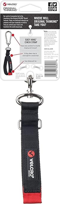 VELCRO Brand Garage Organization Easy Hang Cinch Strap Small, Holds 150 pounds, 16in x 1in, Black, VEL-30801-USA (Pack of 2)