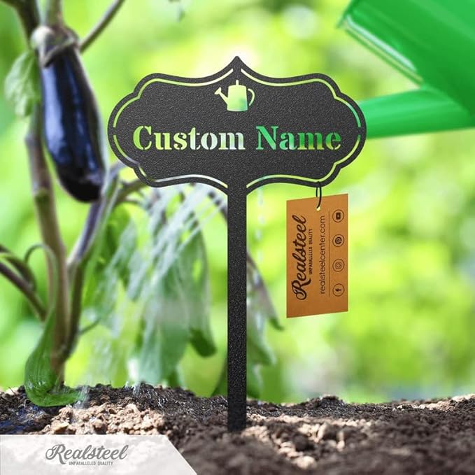 RealSteel Custom Seed & Plant Markers – Metal Garden Stakes for Herbs, Fruits & Vegetables | Elegant Steel Plant Labels for Pots, Raised Beds & Outdoor Gardens | Farmhouse & Greenhouse | Sun Icon