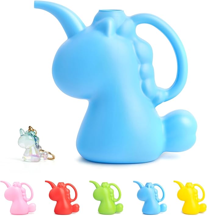 XXXFLOWER Unicorns Indoor Watering Can, 1 L Cute Animal Water Cans, Novelty Unicorns Shape Watering Pot for Office House Indoor Garden（Blue）