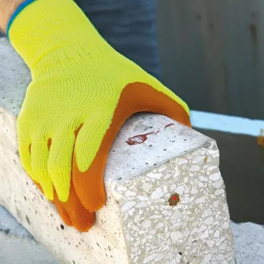SHOWA Atlas 317 Original 1994 Crinkle Grip Work Gloves, Natural Latex Palm, Heavy Duty 10-Gauge for Construction, Landscaping, Gardening, & Masonry, Hi-Vis Yellow, Medium, 12-Pair