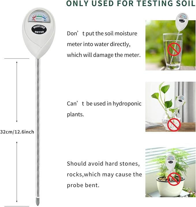 Soil Moisture Meter, Long Probe Soil Moisture Monitor for House Plants, Soil Hygrometer Moisture Sensor for Indoor & Outdoor, Garden, Farm, Lawn Plant Care, No Battery Needed(White)
