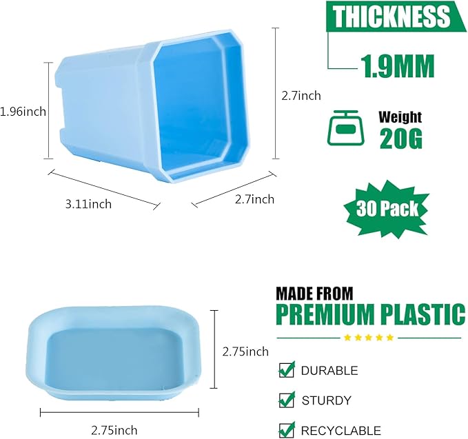 foxany 3" Plants Nursery Pot, 30 Pcs Thick Plastic Square Flower Planting Pots, Plant Seedling Pots, 30 Seed Starting Pots with 30 Saucers -Blue