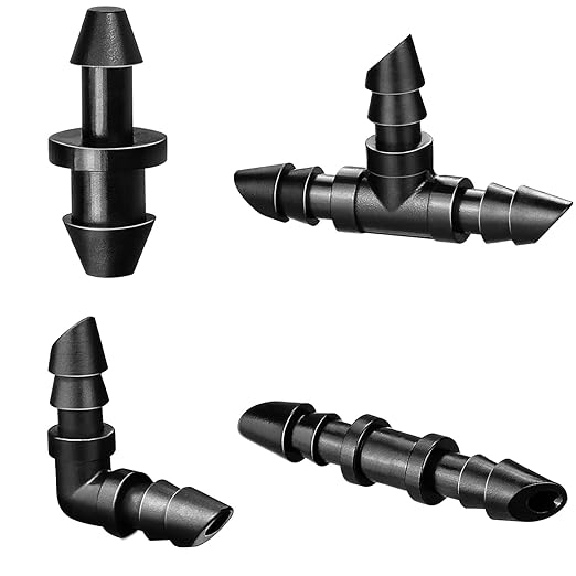 150 Pack 120 Pieces Drip Irrigation Fittings Kit for 1/4" Tubing, Drip Line Barbed Connectors for 1/4 Inch Drip Irrigation Tubing Includes 60 Couplings 50Tees 20 Elbows 20 Plugs