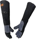 23.6 In Leather Welding Gloves for Animal Handling,Grabbing Reptile, Grooming,Trips to Vet,BBQ,Fireplace.Puncture & Scratch Resistant, Bite Proof for Cat Dog Bird Falcon Livestock Snake L Black