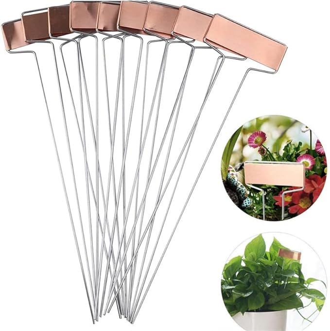 20 Pcs Copper Plant Labels, BetterJonny 25.5cm / 10inch Metal T Type Plant Labels Waterproof | Durable Garden Markers for Outdoor Seedlings & Nursery