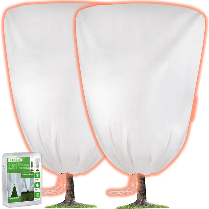 2 Packs Winter Plant Covers Freeze Protection - 90" H X63 W Extra Large Tree Anti-Freeze Covers Frost Cloth Warm Blankets, Plants Shrubs Protector Drawstring Bags Jacket (Thicken 3.2 oz/yd²)