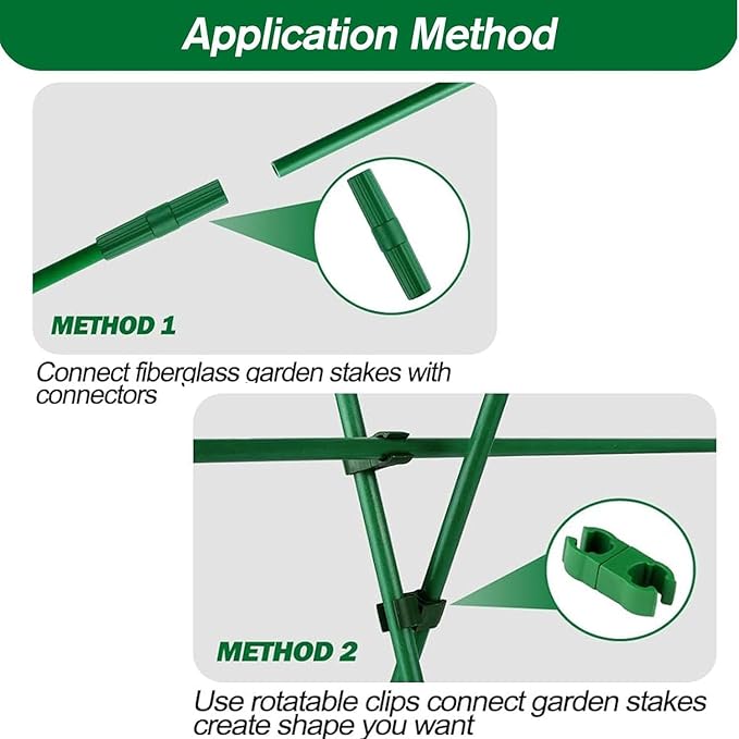 15Sets Garden Stakes Set 72PCS with Fiberglass Plant Stakes Sticks Supports and Accessories, DIY 4ft 5ft 6ft 7ft Tomato Stakes for Tomato,Vegetables, Pepper, Indoor Outdoor Spring Plants