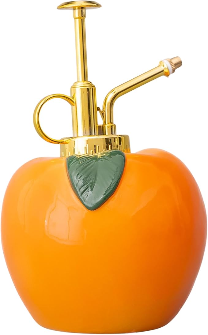 ban.do Peach-Shaped Plant Mister, Fruit Theme Indoor Plant Accessories, Ceramic Watering Can Spray Bottle with Plastic Nozzle, Peach
