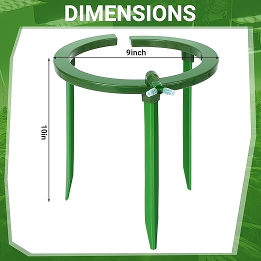 4 Sets Water Ring 3 Leg Support Drip Emitter Drip Ring with 1/8 Inch Barbed Inlet Fitting Removable Stakes for Grow Media Irrigation System Rain Watering Tree Plants, Green (9 Inch)