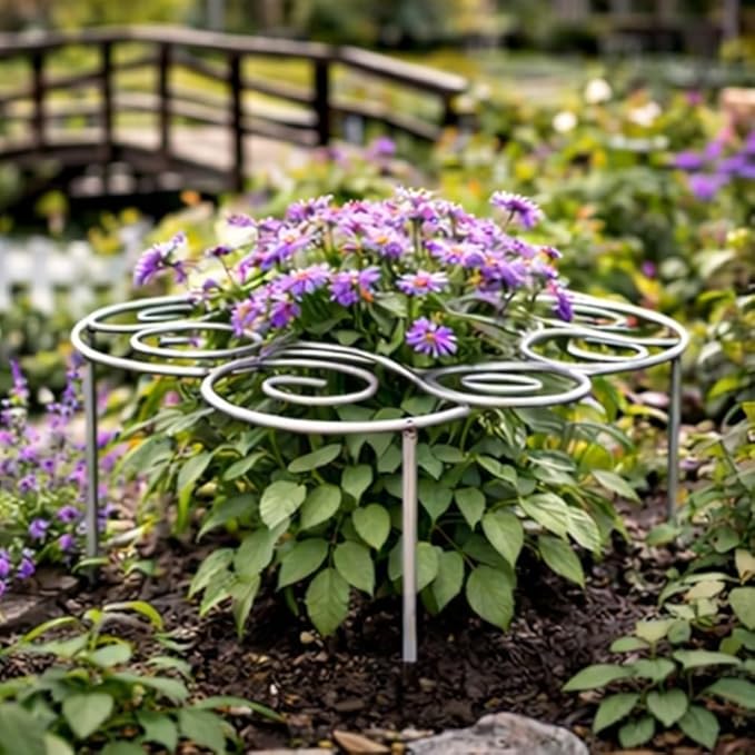 Metal Plant Support Ring, Garden Plant Support Stakes for Flowers Vegetables, Iron Plant Cage, Outdoor Plant Holder for Upright Growth Lawn Patio Garden Support Frame(L)