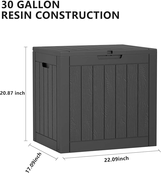 Waterproof Outdoor Storage Box, 30 Gallon Lockable Deck Box, UV-Resistant Outside Storage Bin With Hydraulic Lid For Patio Furniture, Cushion Organizer, Garden Tools, Pool Accessories, Black