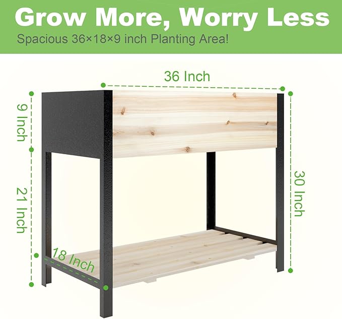 Raised Garden Bed with Legs, Metal & Wood Elevated Planter Box for Outdoor Plants, Vegetables, Flowers, Herbs, 4 Legs, 36(L) x18(W) x30(H) Inch Garden Bed for Outdoors