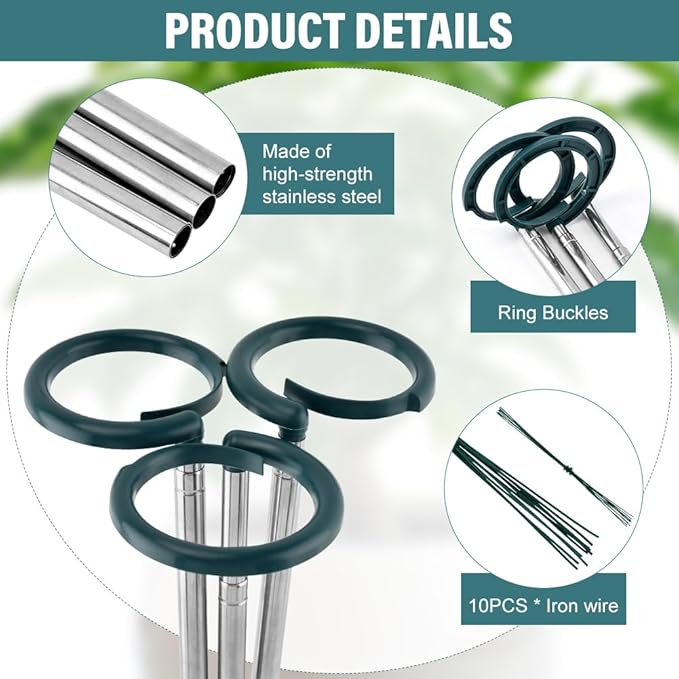 3 Pack Extendable Monstera Plant Support Stakes, Aluminum Alloy, Tomato Stakes Length Adjust from 16.93" to 32.28", Single Stem Support Stakes for Plant Flowers,Rose, Orchid