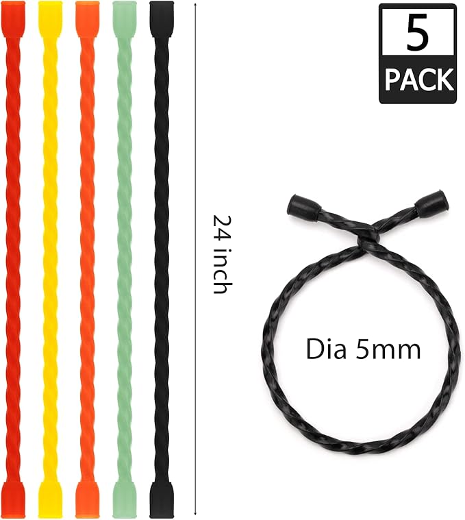 Gesipor 5 PCS 24-Inch Silicone Cable Ties Steel-Core Reusable Rubber Twist Ties Bendable Cable Ties for Bundling and Holding, All Purpose Cord Tie for Indoor and Outdoor (5 Colors)