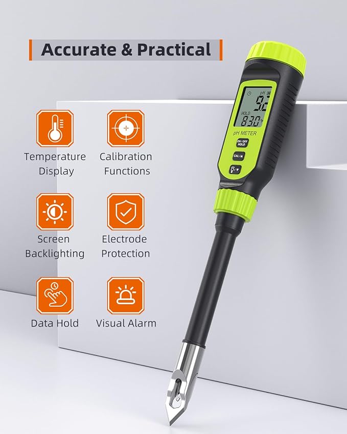 Soil pH Meter, Tadeto Digital Soil Tester with Sensitive Probe and LCD, Zinc Alloy Protective Tip Soil pH Test Kit for Garden, Gardening, Lawns, Plant, Water and Food (Includes Battery x2)