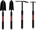 4-Piece Garden Tool Set with Ergonomic Non-Slip Handles - Hand Trowel, Transplanter, Cultivator, Rake for Gardening, Planting, Weeding